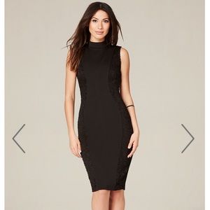Bebe black lace panel midi dress